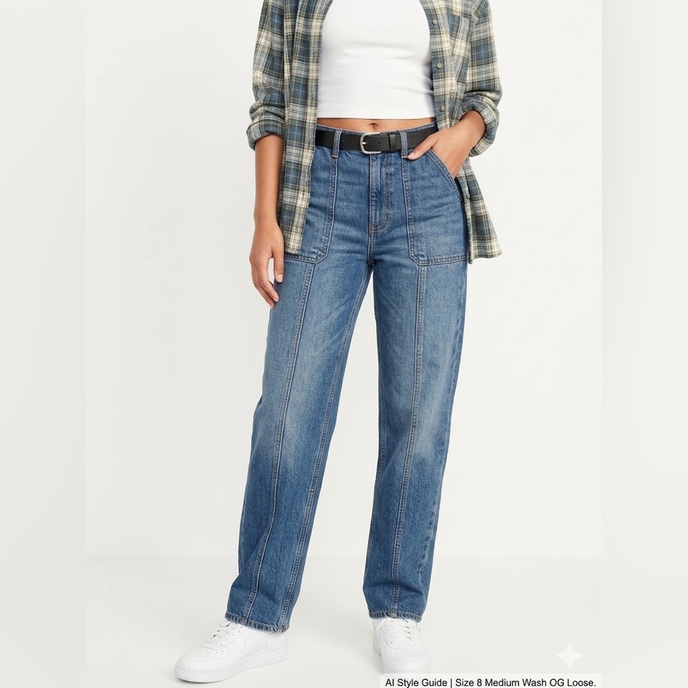 OLD NAVY JEANS HIGH RISE OG LOOSE MEDIUM WASH DENIM SIZE 8